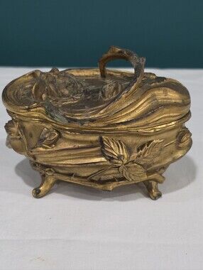 Antique N.B. Rogers 943 Art Nouveau Gold Floral Jewelry Casket